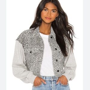 AllSaints | Gray and Leopard Print Jean Jacket
